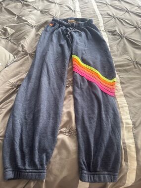 Aviator Nation Navy Sweatpants with Neon Rainbow Chevrons